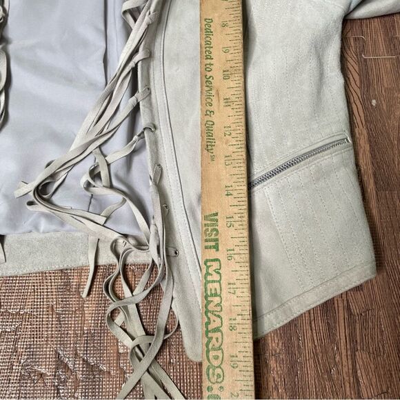 White house black market genuine leather fringed open front Western jacket XS‎ - Picture 6 of 9